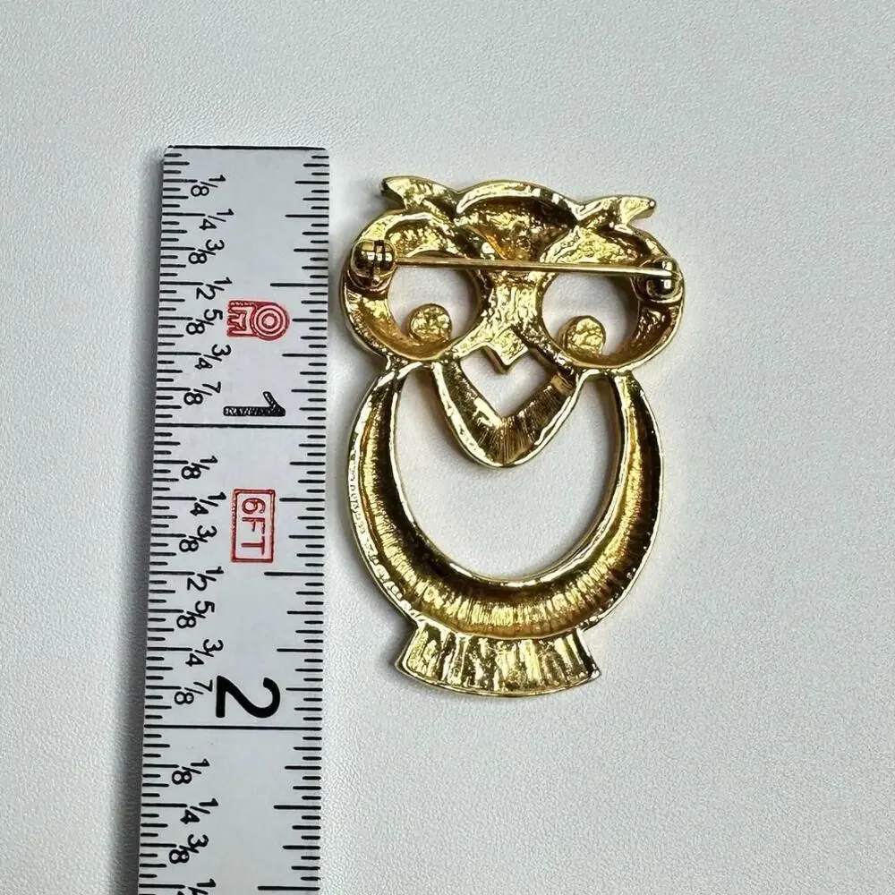 Vintage Gold Tone Owl Brooch Retro Owl Pin Elegant Owl Jewelry